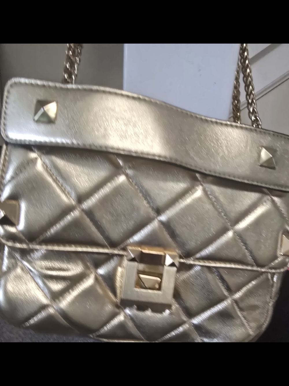 Aldo Quilted Metallic Gold Chain Shoulder Bag